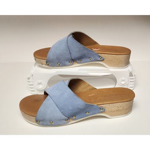 Donna Toscana Women's Baby Blue Suede Wooden Clogs Sandal Casual Shoes Size 9.5 - Picture 2 of 11